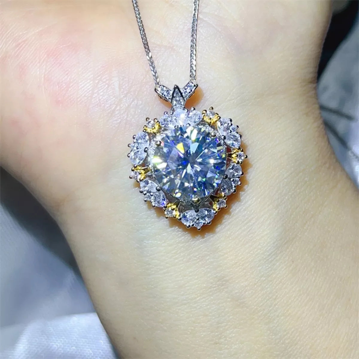 5 Carat Moissanite Necklace Platinum-Plated Sterling Silver - Southern Shores Clothing