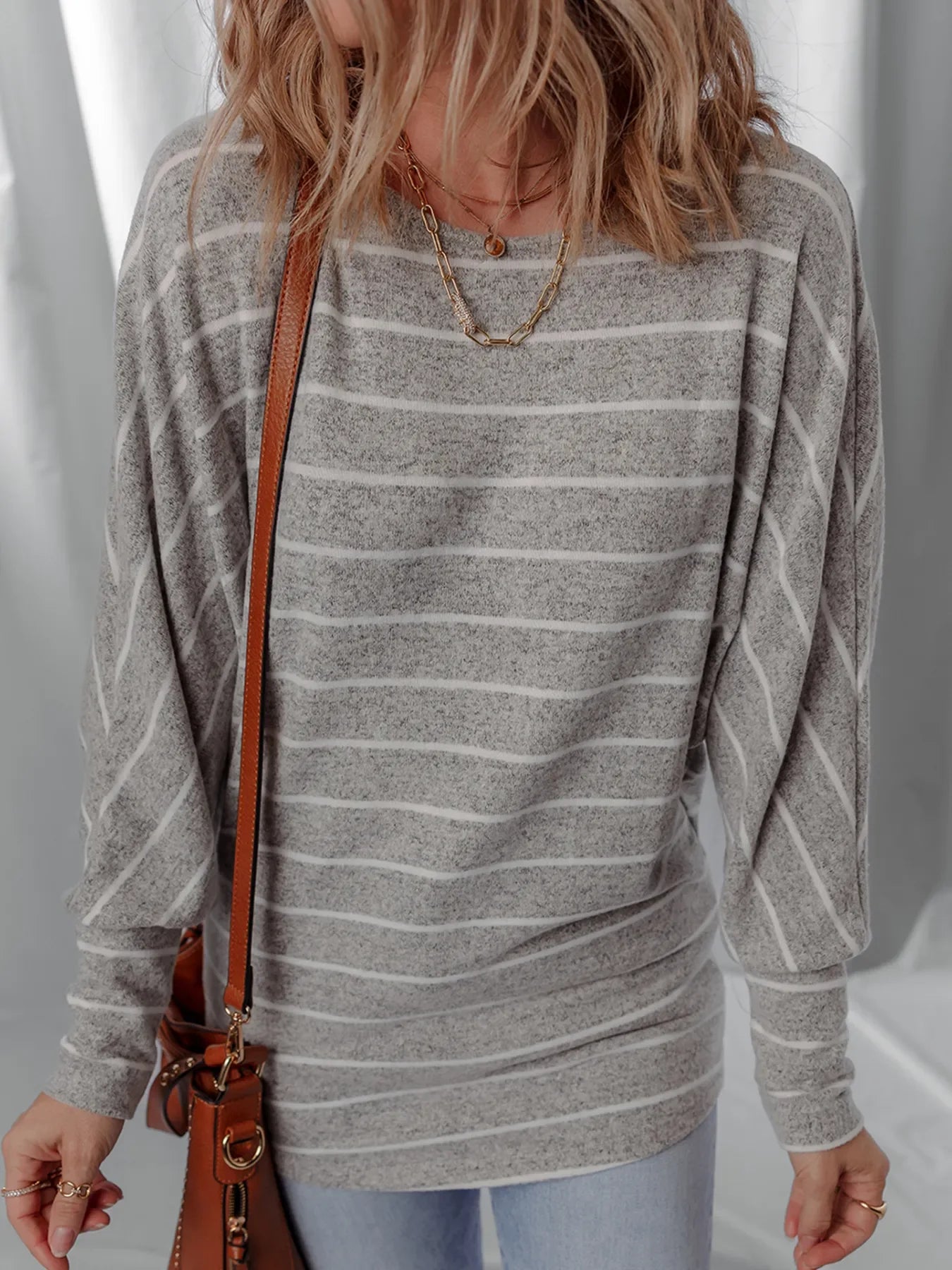 Stripe Dolman Sleeve Drop Shoulder Top - Southern Shores Clothing