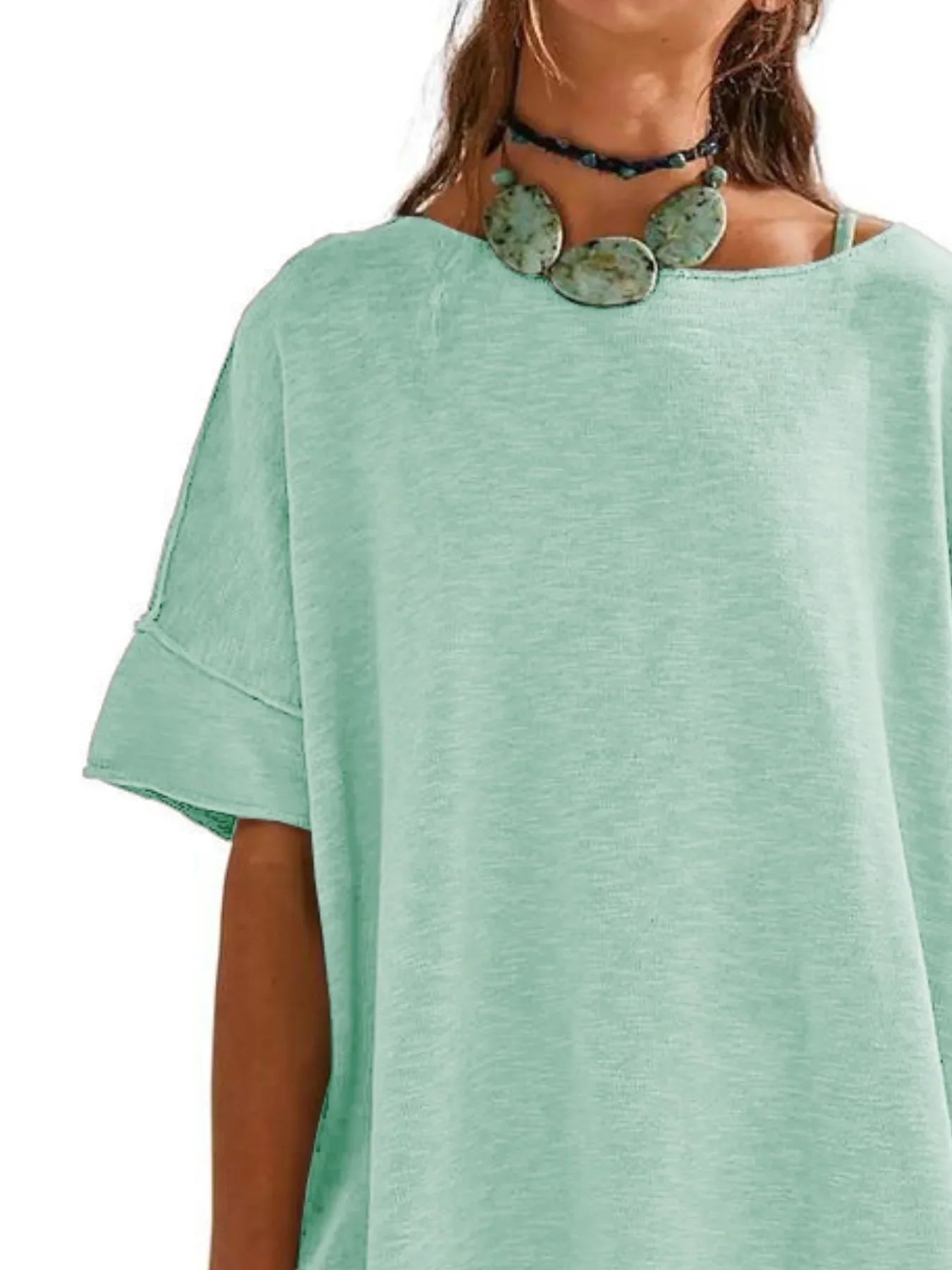 Oversized Round Neck Drop Shoulder Stretchy T Shirt - Southern Shores Clothing