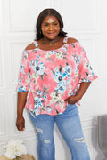 Floral Cold Shoulder Knit Top With Stretch - Southern Shores Clothing