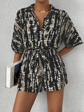 Belted Buttoned Collar Neck Short Sleeve Romper - Southern Shores Clothing