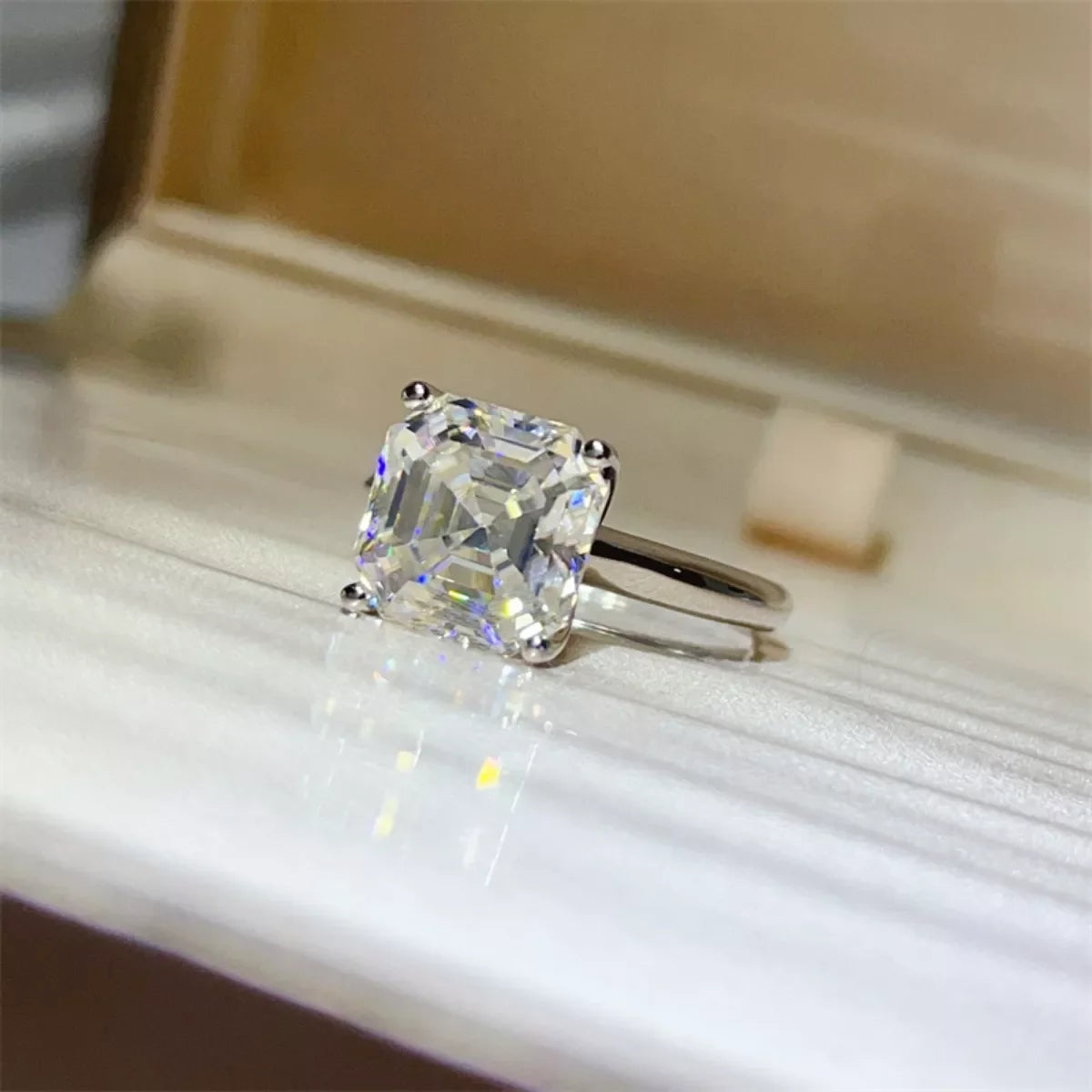 Moissanite Platinum-Plated Sterling Silver Cushion Cut Ring - Southern Shores Clothing