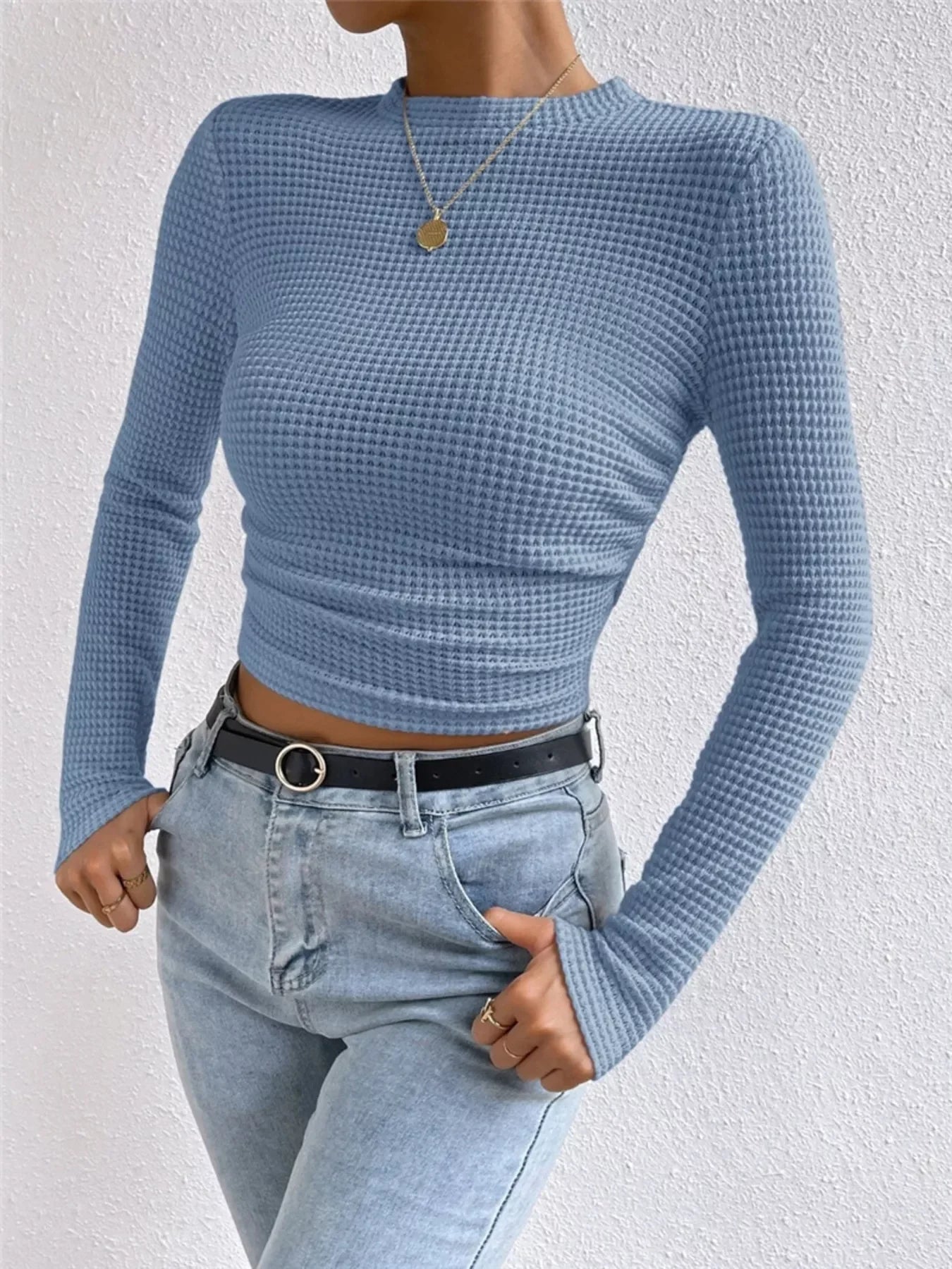 Waffle Knit Long Sleeve T-Shirt - Southern Shores Clothing