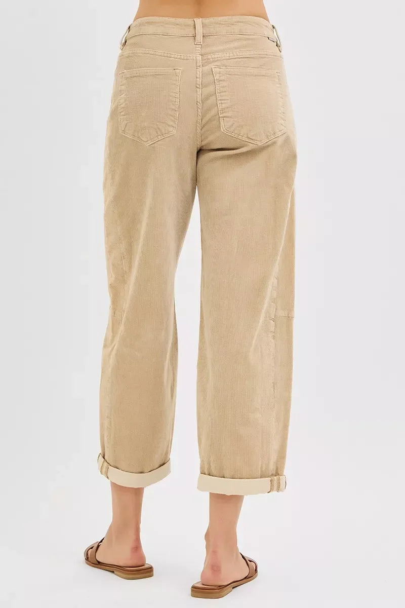 High Rise Crop Corduroy Pants With Barrel Cut - Southern Shores Clothing