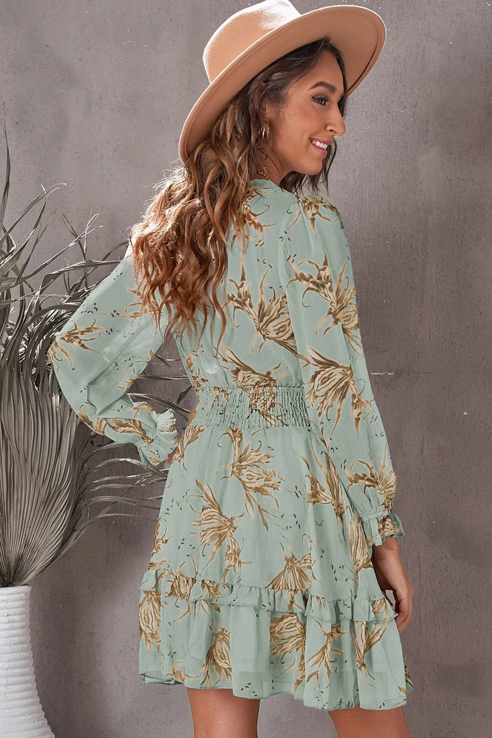 Floral Deep V Flounce Sleeve Mini Dress - Southern Shores Clothing