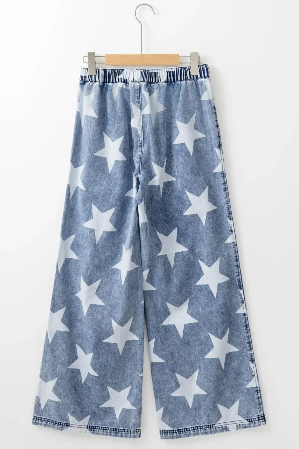 Beach Star Print Washed Drawstring High Waist Wide Leg Jeans - Southern Shores Clothing