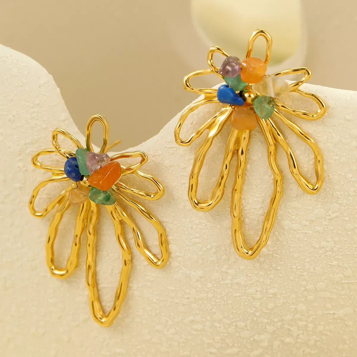 18K Gold-Plated Natural Stone Flower Earrings - Southern Shores Clothing