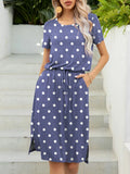Round Neck Short Sleeve Slit Dress with Pockets - Southern Shores Clothing