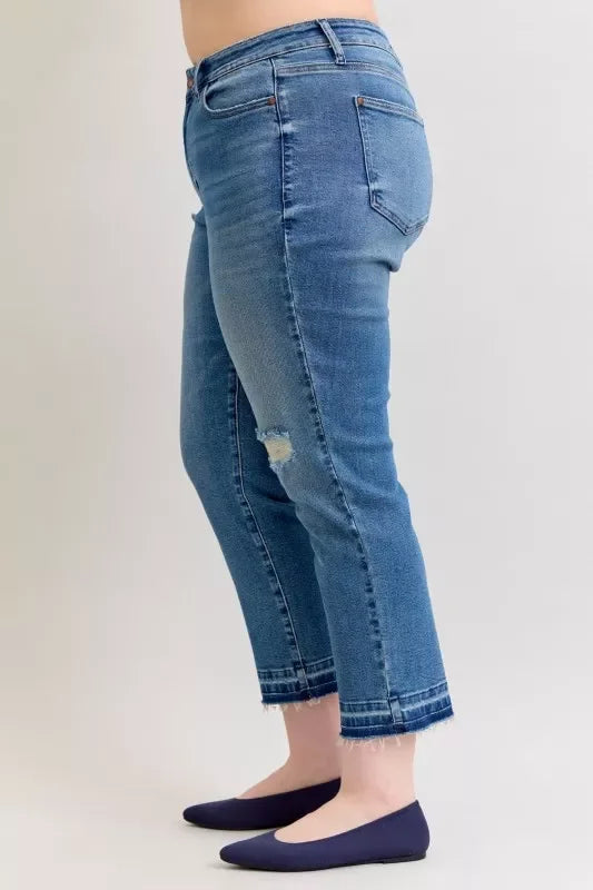 Plus Size Destroyed Jeans Mid Rise Patchwork Denim - Southern Shores Clothing