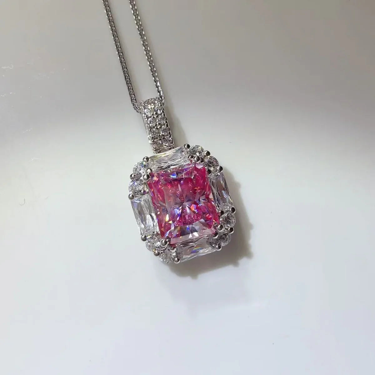 Moissanite Pendant Necklace In Sterling Silver With Halo - Southern Shores Clothing