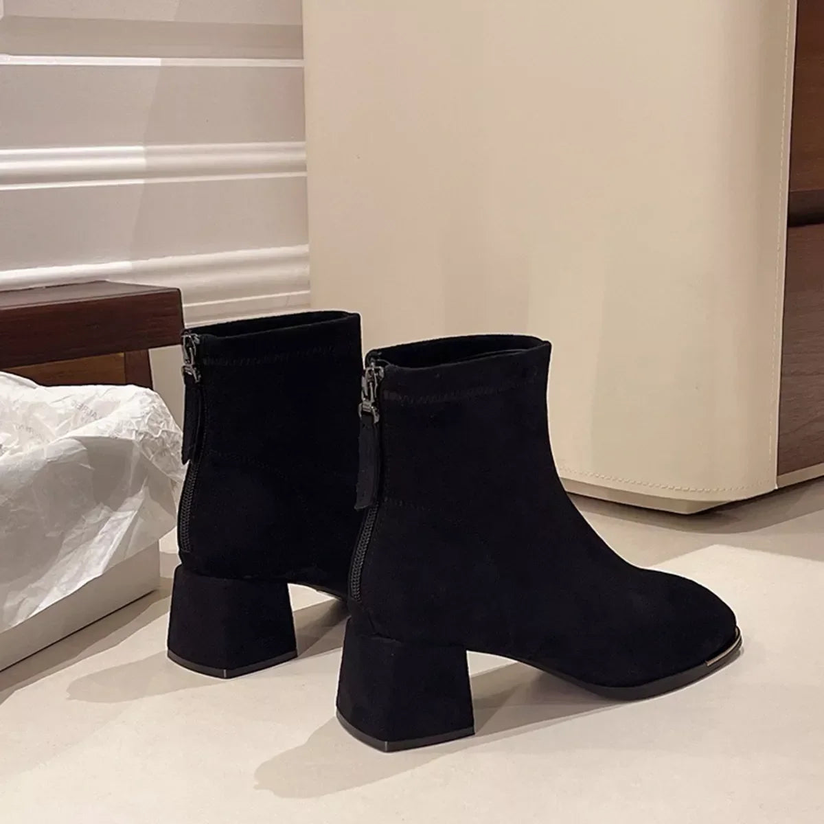 Square Toe Block Low Heel Suede Ankle Boots - Southern Shores Clothing