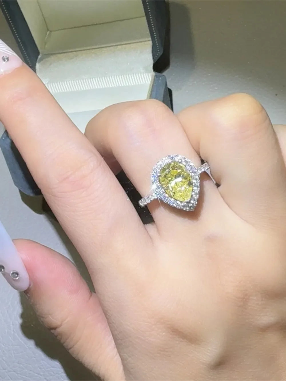 2 Carat Moissanite Teardrop Ring Platinum Plated - Southern Shores Clothing