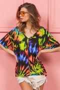 Tie Dye Print Jersey V Neck Top With Relaxed Fit - Southern Shores Clothing