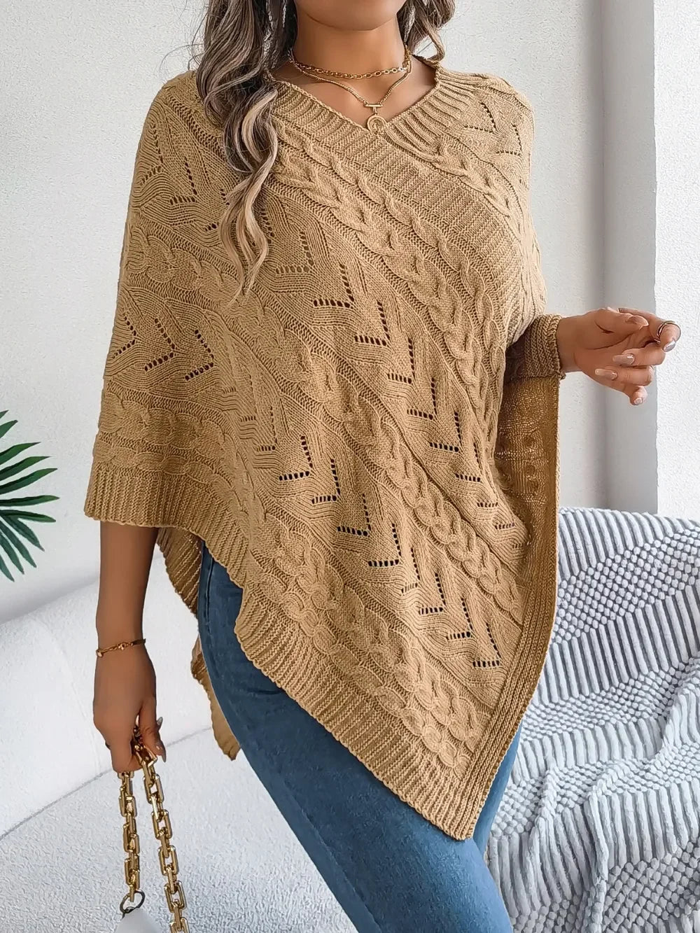 Cable-Knit Openwork Pattern Sweater With Stretch - Southern Shores Clothing