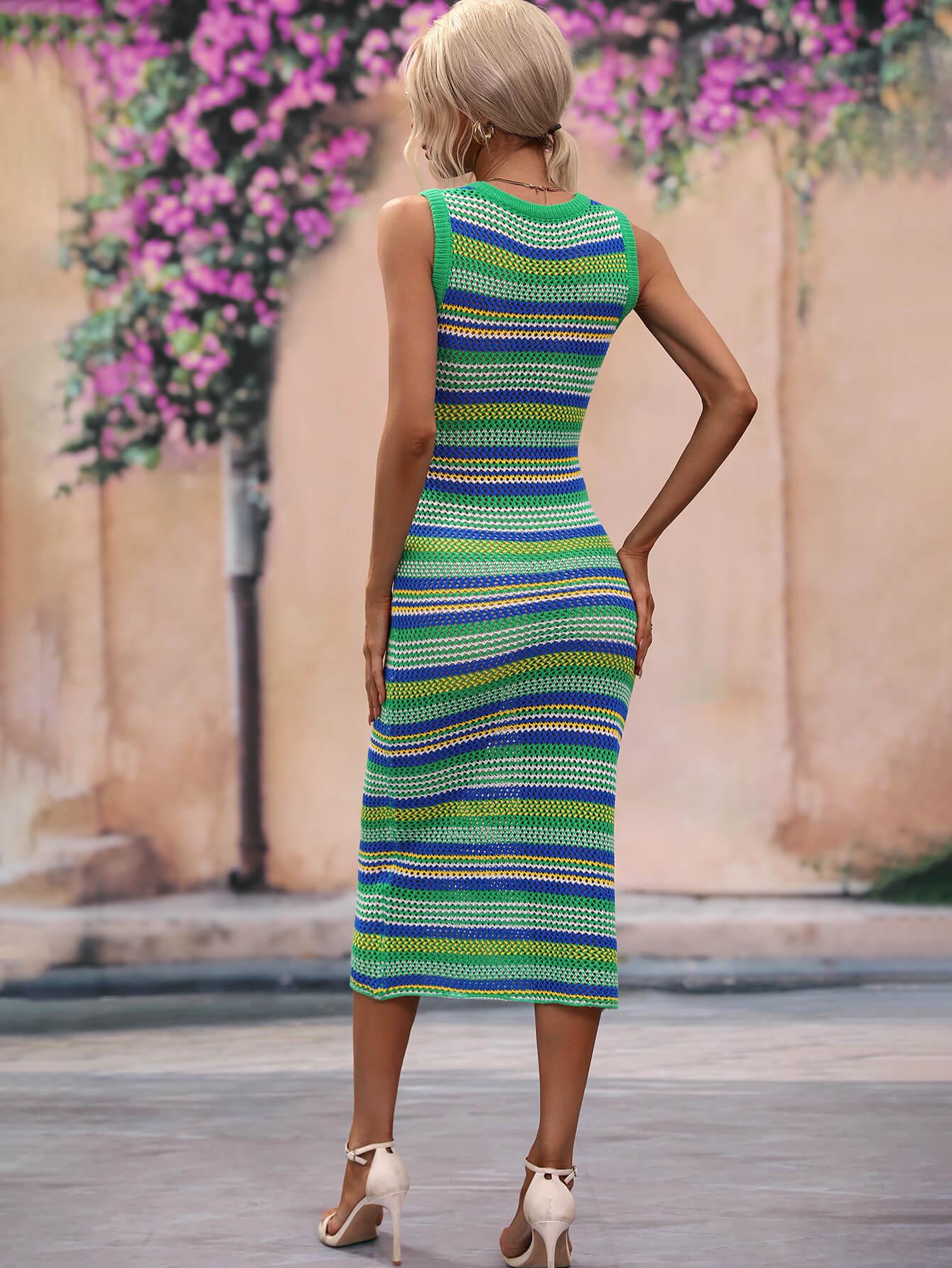 Striped Sleeveless Midi Beach Cover Up Dress - Southern Shores Clothing