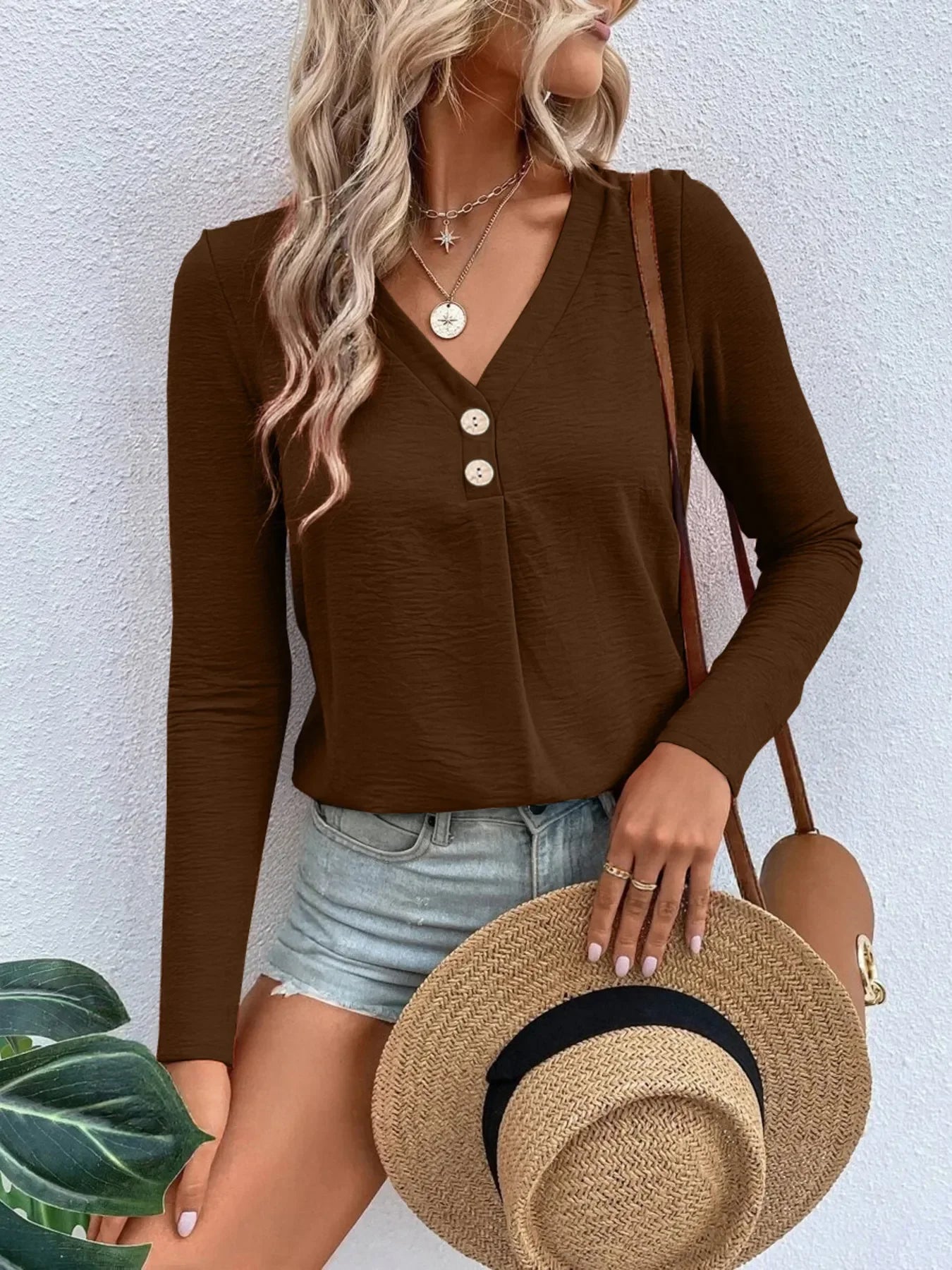 Plus Size V Neck Long Sleeve T Shirt Everyday Comfort - Southern Shores Clothing