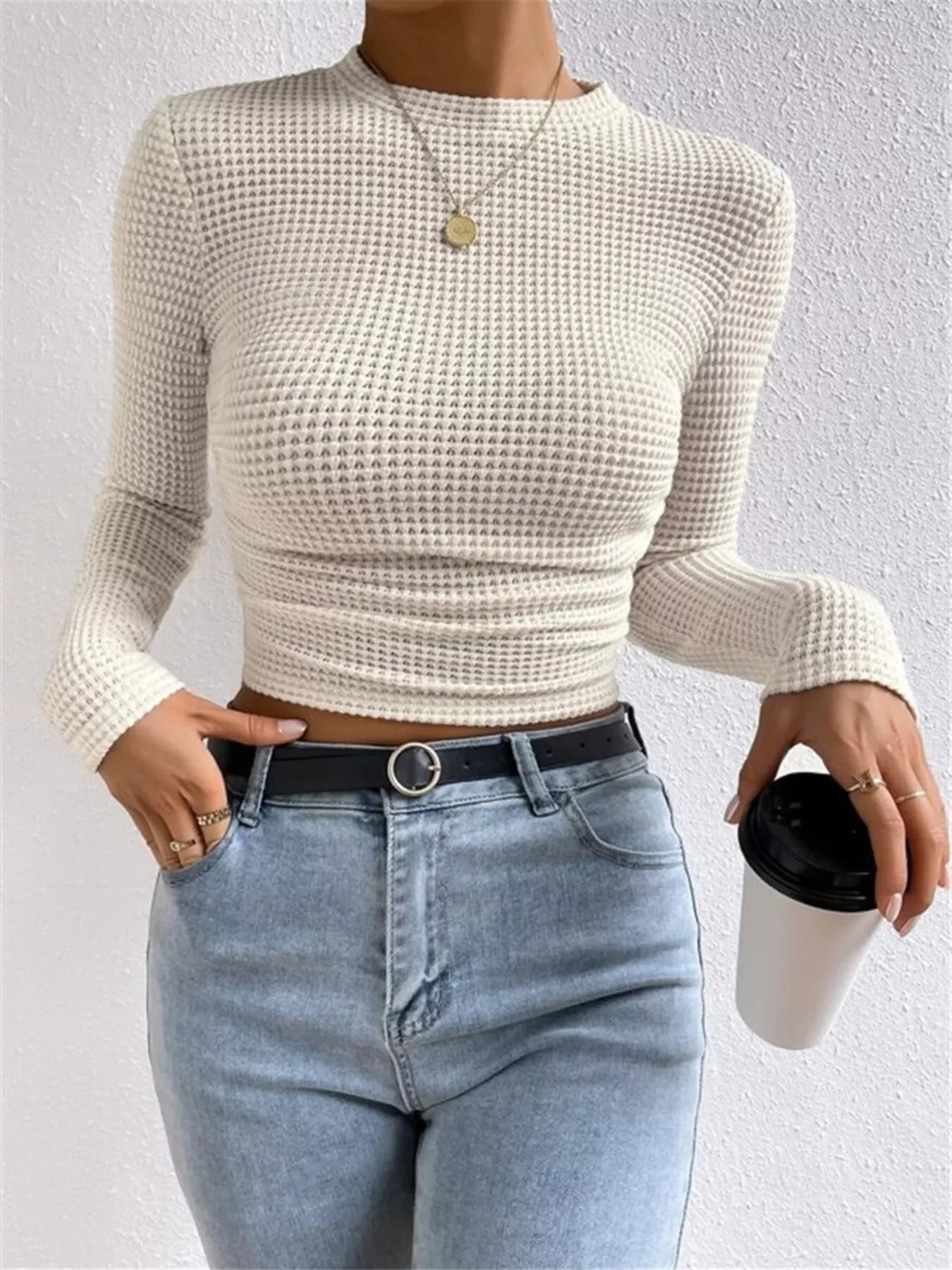 Waffle Knit Long Sleeve T-Shirt - Southern Shores Clothing