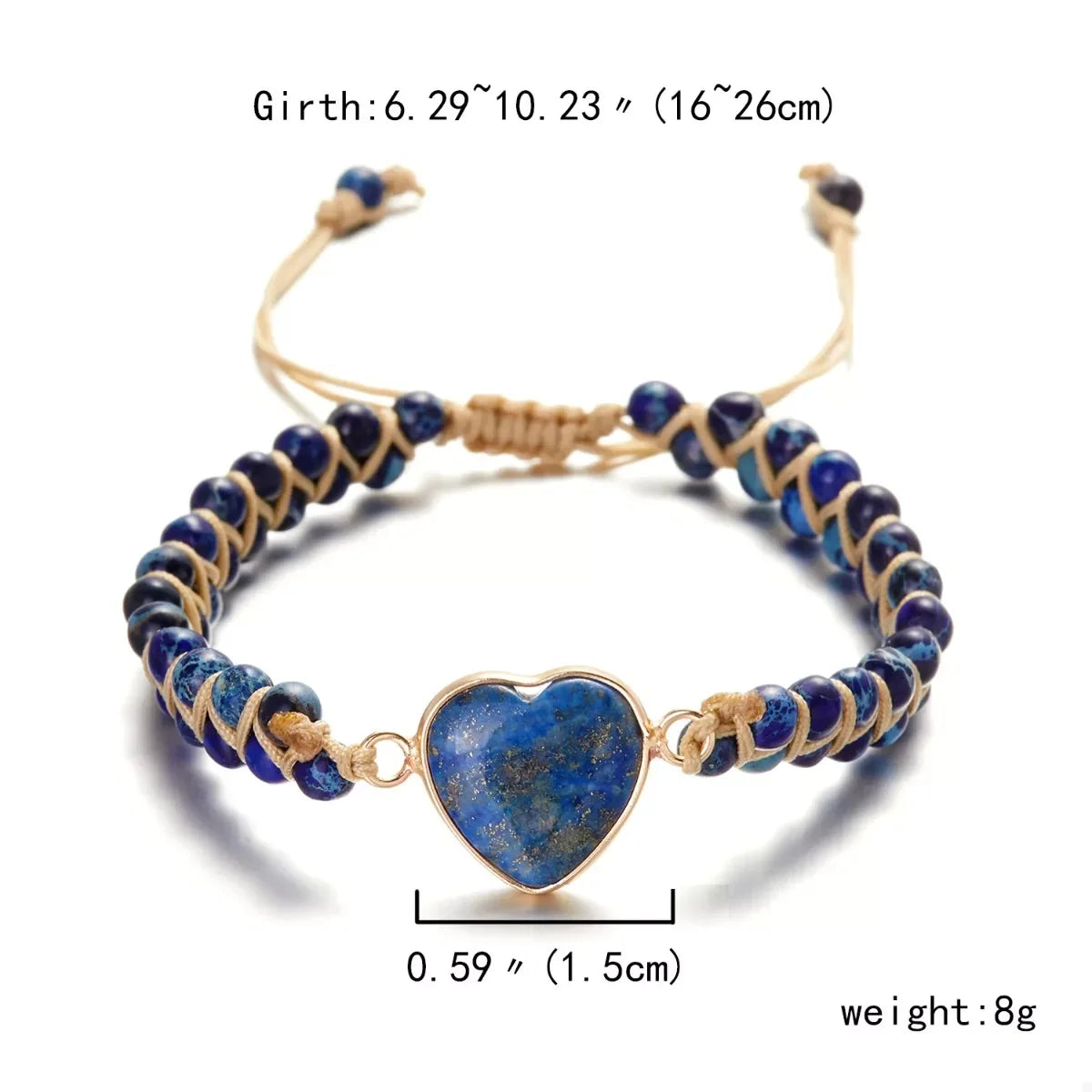 Adjustable Natural Stone Heart Charm Beaded Bracelet - Southern Shores Clothing