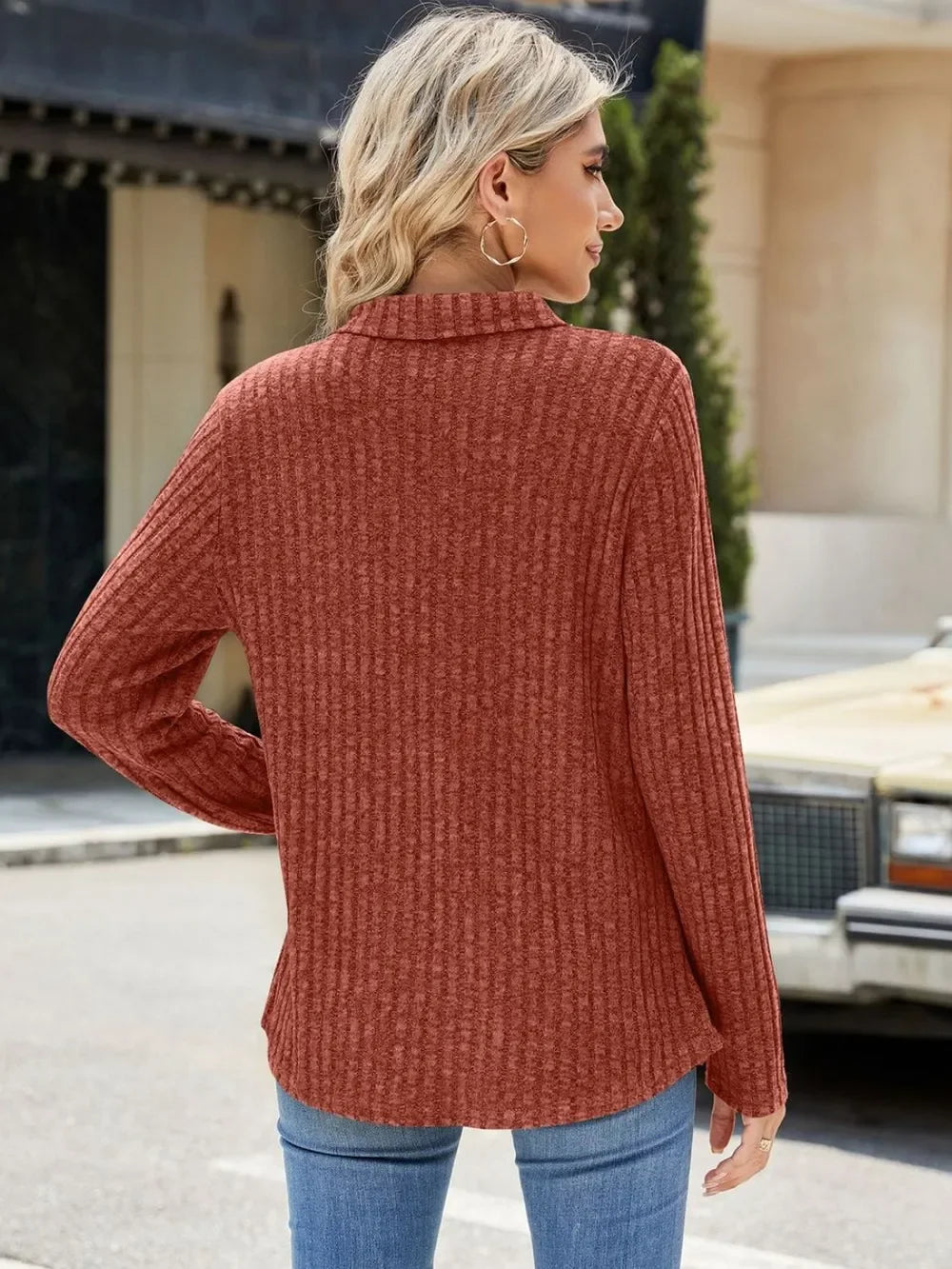 Ribbed Johnny Collar Pocketed Long Sleeve T Shirt - Southern Shores Clothing