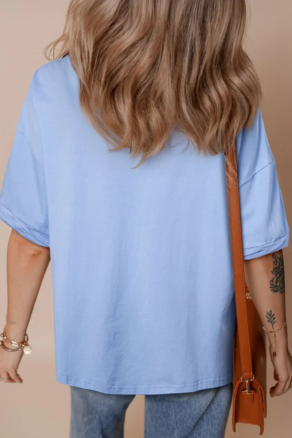 Slightly Stretchy Loose Half Sleeve Hi Low Hem Tee - Southern Shores Clothing