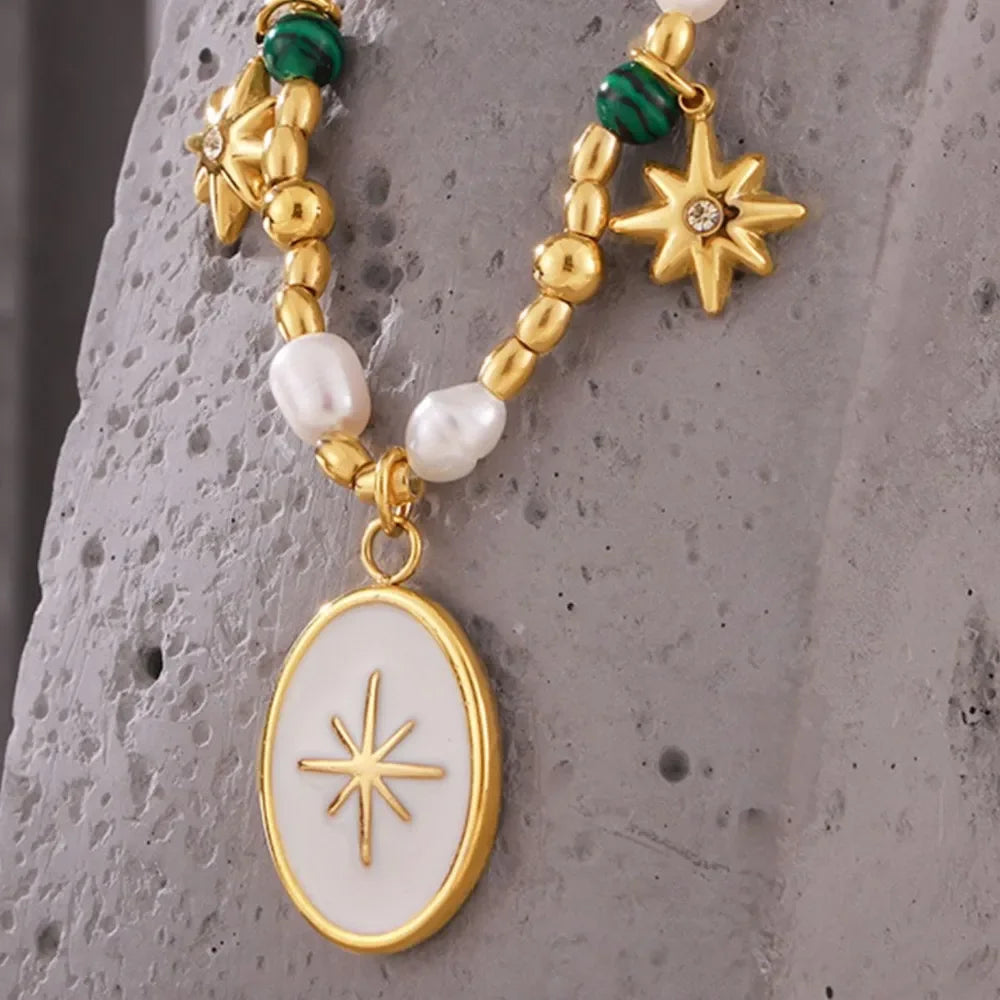 Freshwater Pearl Titanium Steel Oval Pendant Necklace - Southern Shores Clothing