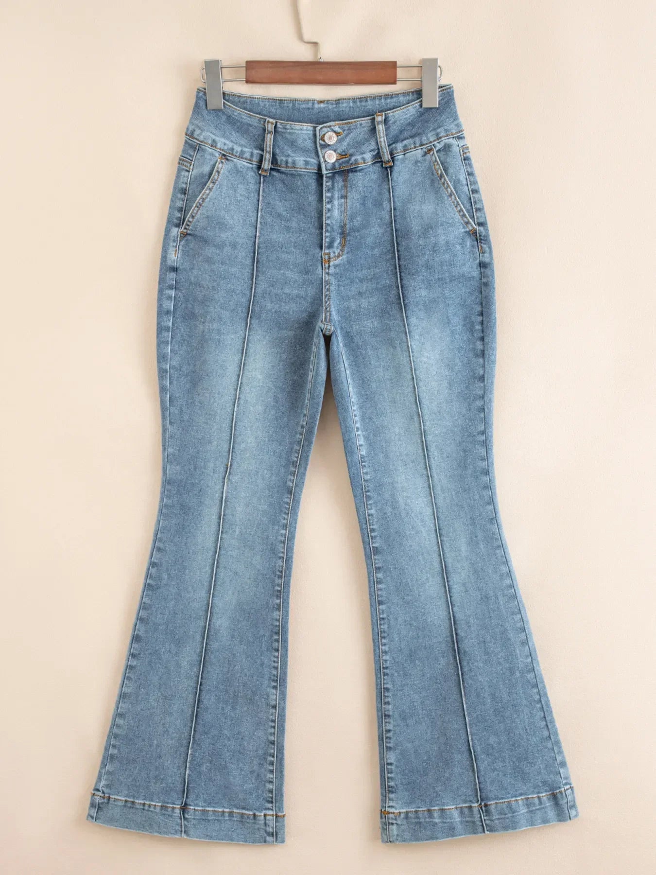 Coastal High-Waisted Flare Jeans With Seam Detail - Southern Shores Clothing