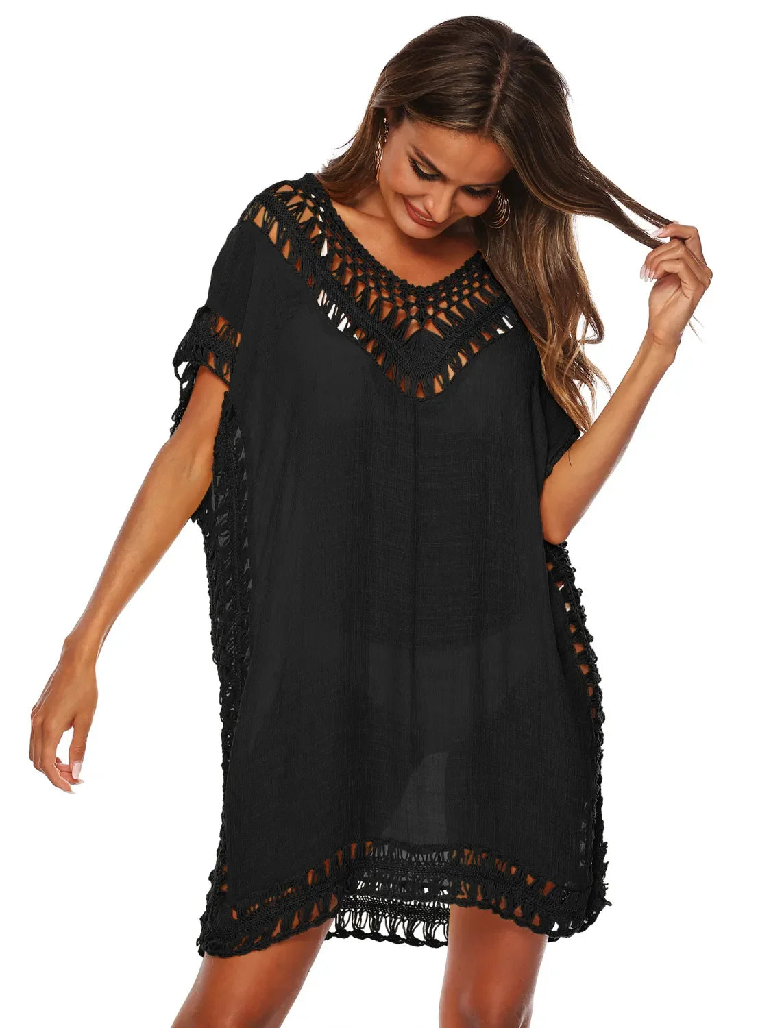 Bohemian Crochet Trim Beach Cover-Up One Size - Southern Shores Clothing