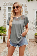 Southern Shores Clothing Lace Detail Flutter Sleeve Casual Blouse Made From Rayon Spandex Fabric - Southern Shores Clothing