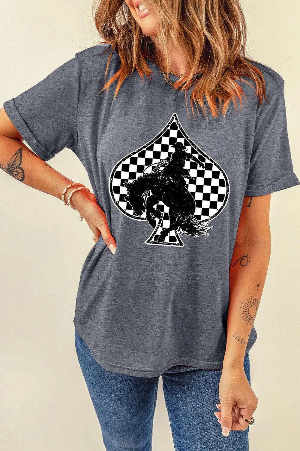 Rodeo Check Spades Western Graphic T Shirt - Southern Shores Clothing