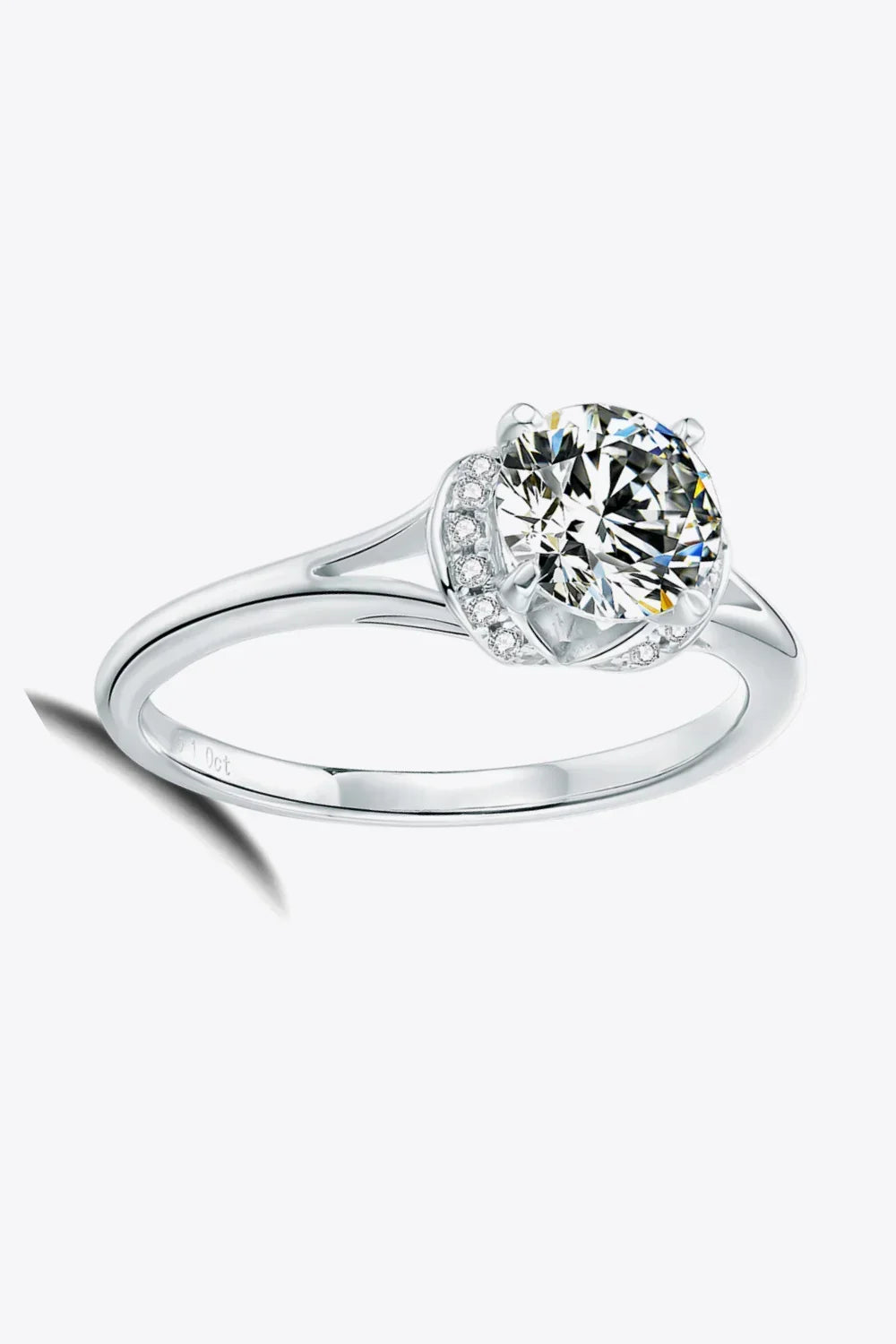 1 Carat Moissanite Split Shank Ring Platinum Plated Silver - Southern Shores Clothing