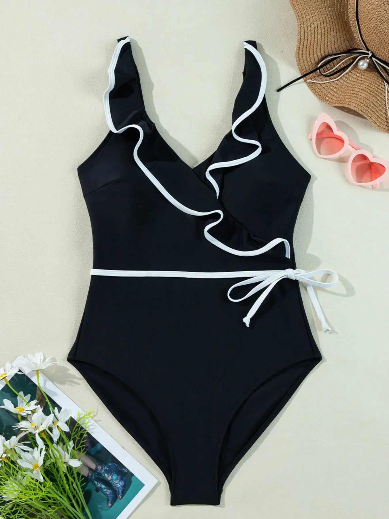 Ruffle Trim V-Neck One-Piece Swimsuit Coastal - Southern Shores Clothing