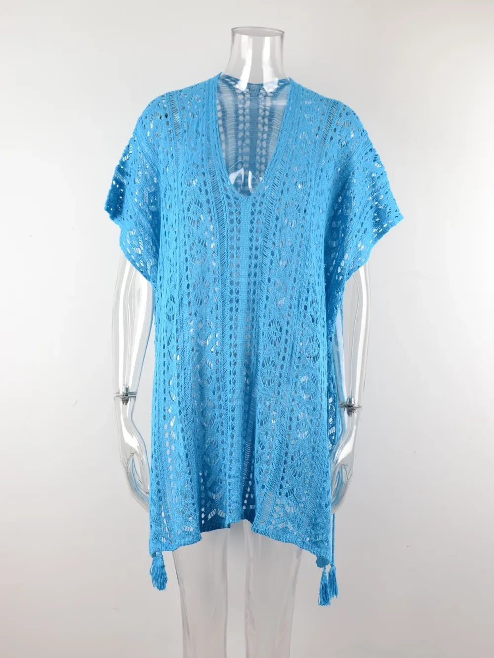 Angel Wings Cutout V-Neck Cover-Up With Tassel - Southern Shores Clothing