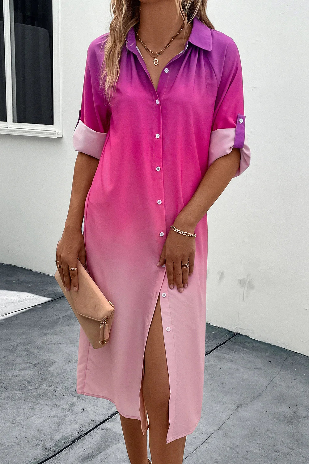 Gradient Long Sleeve Shirt Dress For Warm Weather - Southern Shores Clothing