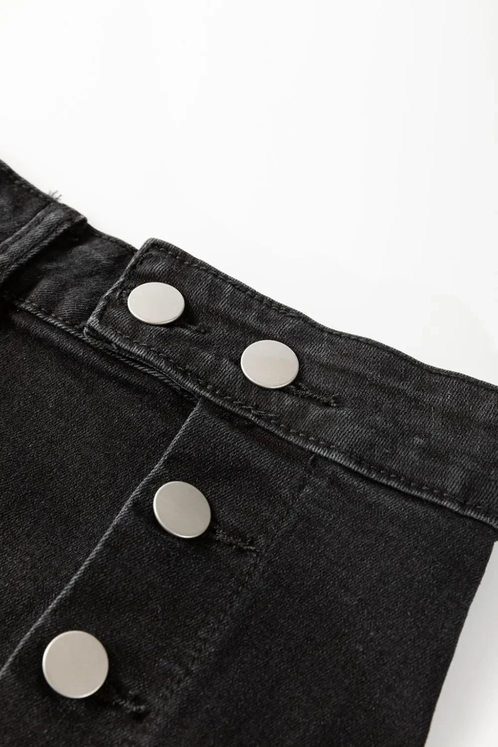 Button Fly Denim Midi Skirt With Side Split - Southern Shores Clothing