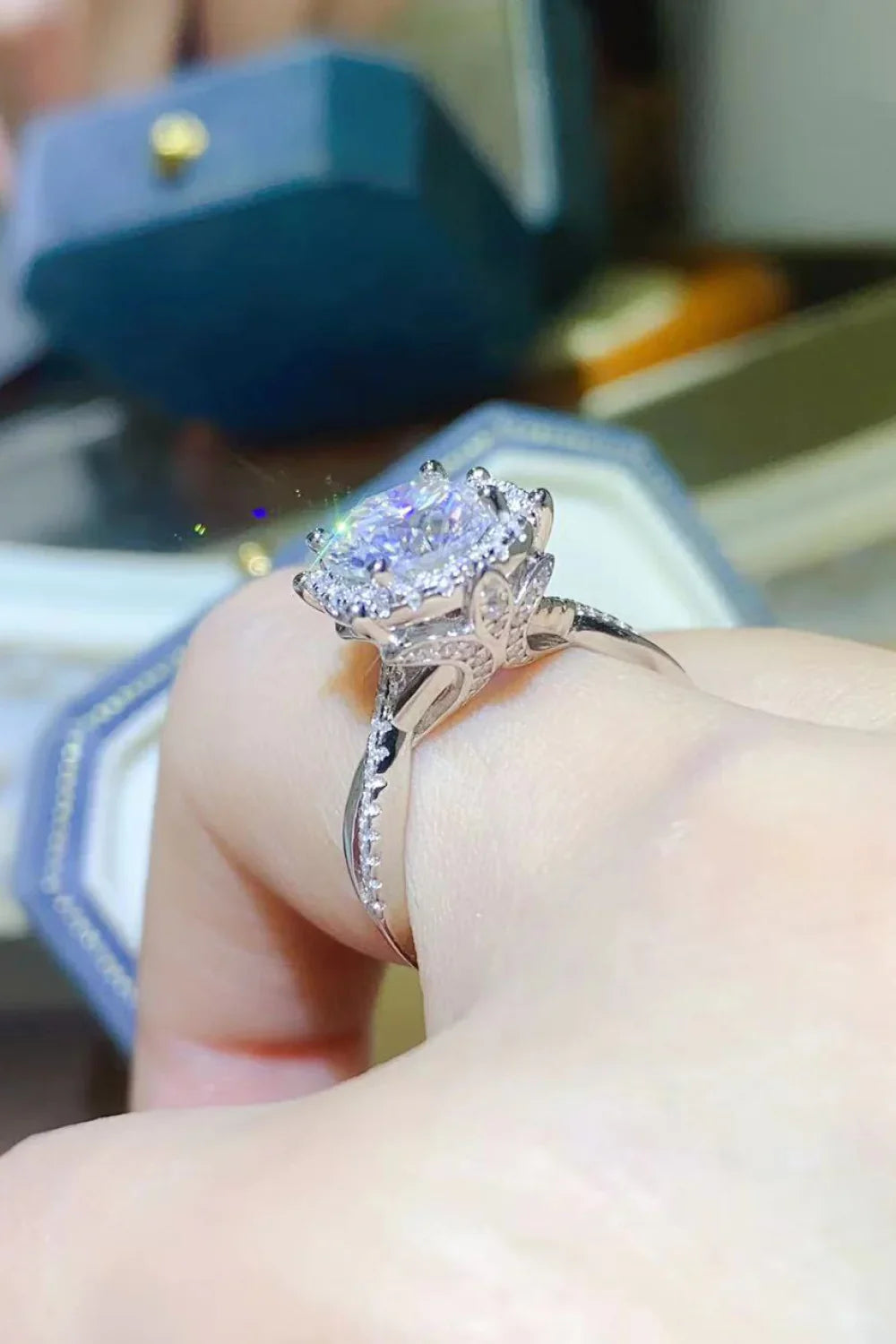 2 Carat Moissanite Sterling Silver Ring With Zircon Halo - Southern Shores Clothing