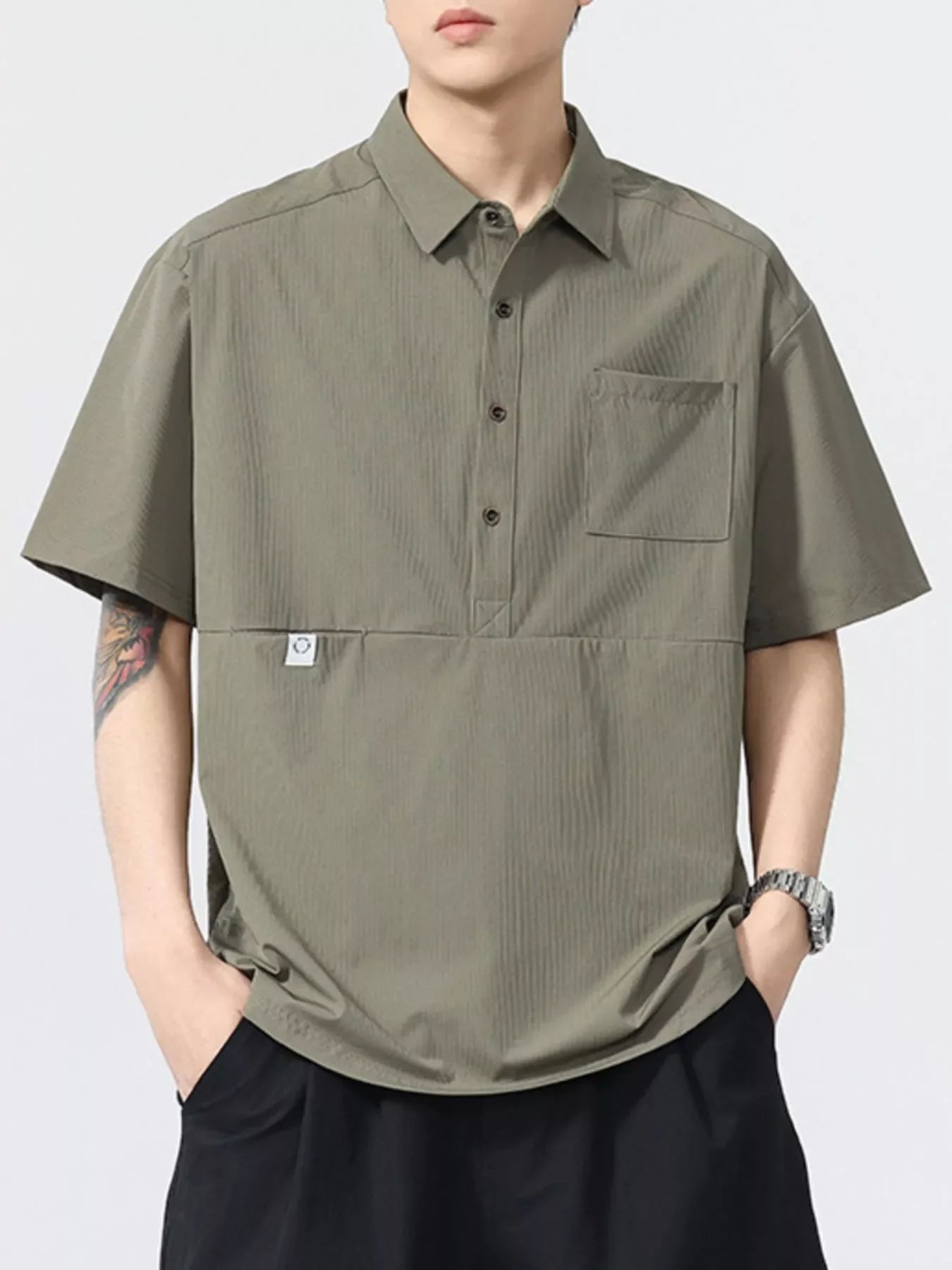 Plus Size Textured Short Sleeve Polo Shirt - Southern Shores Clothing