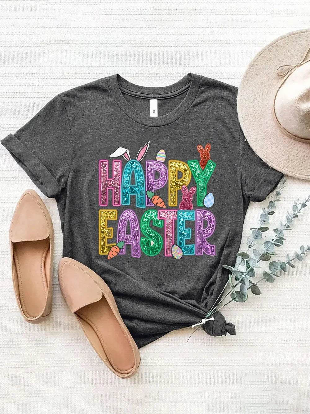 Happy Easter Round Neck Short Sleeve T Shirt - Southern Shores Clothing