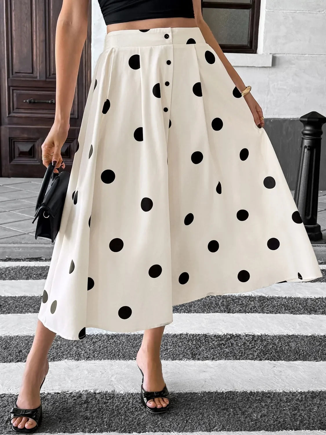 Polka Dot Flowing Skirt With Lightweight Draping - Southern Shores Clothing