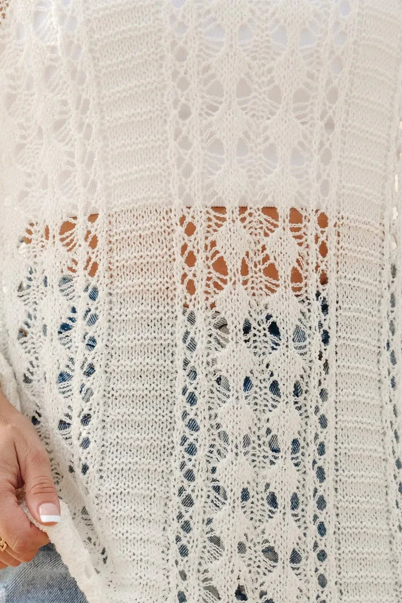 Hollow Out Drop Shoulder Sweater With Open Knit - Southern Shores Clothing