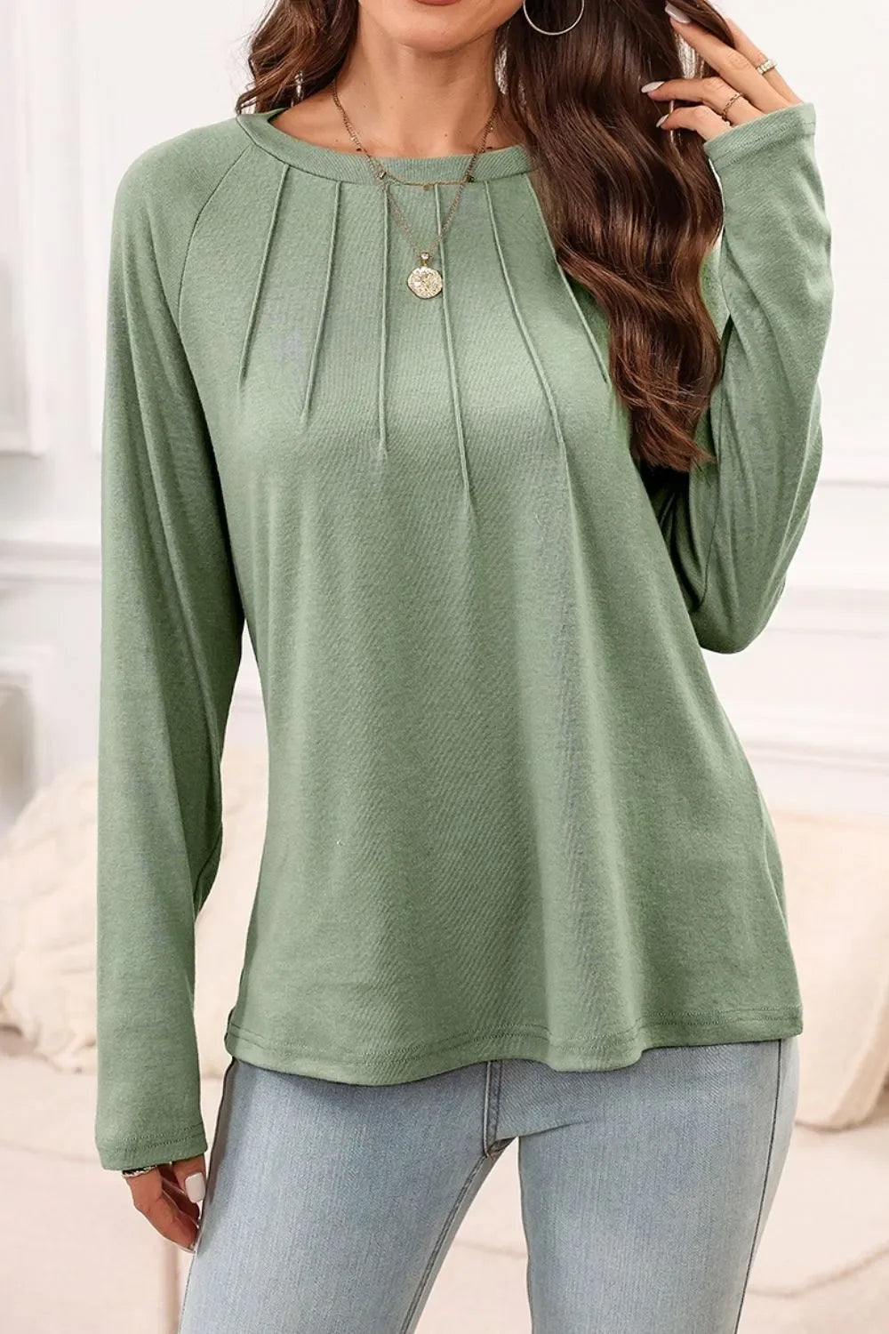 Texture Round Neck Long Sleeve T-Shirt - Southern Shores Clothing