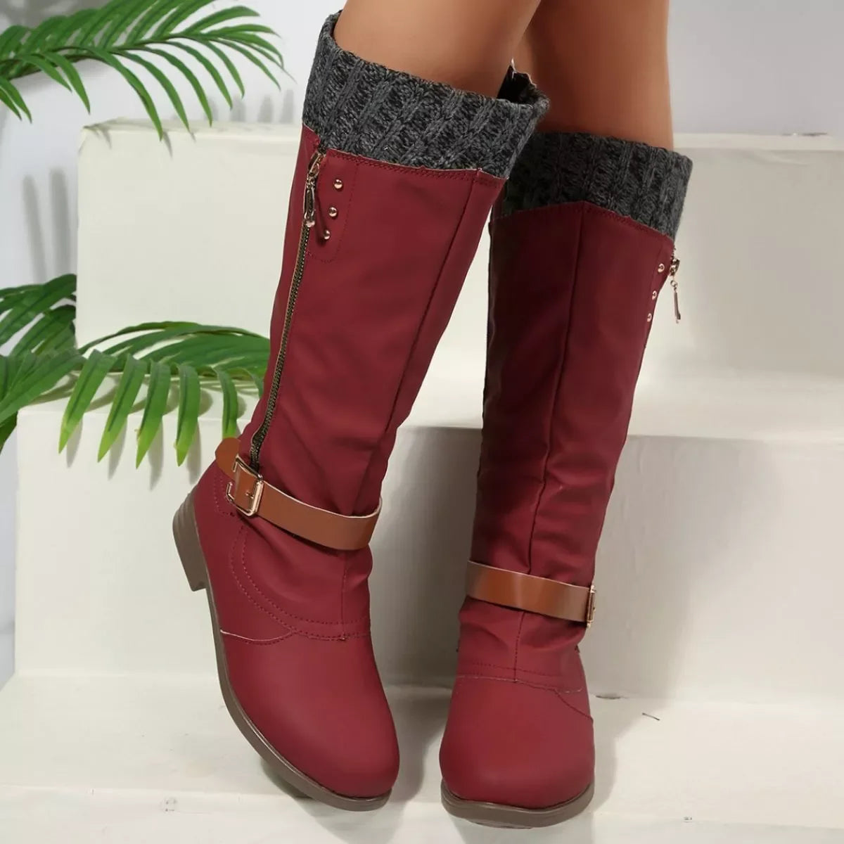 Round Toe Block Heel Boots Suede Rubber Casual