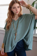 Oversized Ribbed Knit V Neck Dolman Short Sleeve Top - Southern Shores Clothing