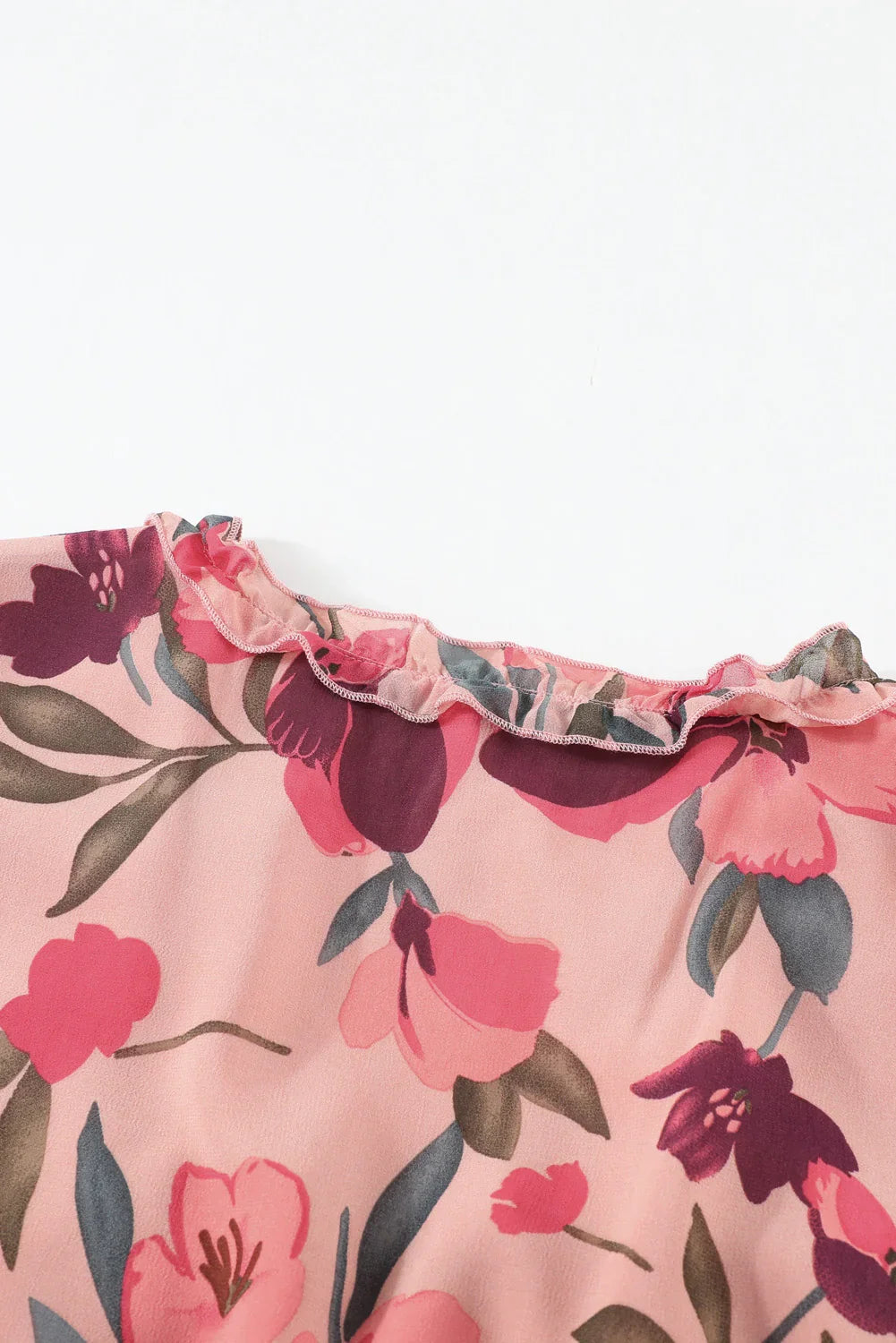 Floral Frill Trim Flounce Sleeve Plunge Maxi Dress - Southern Shores Clothing