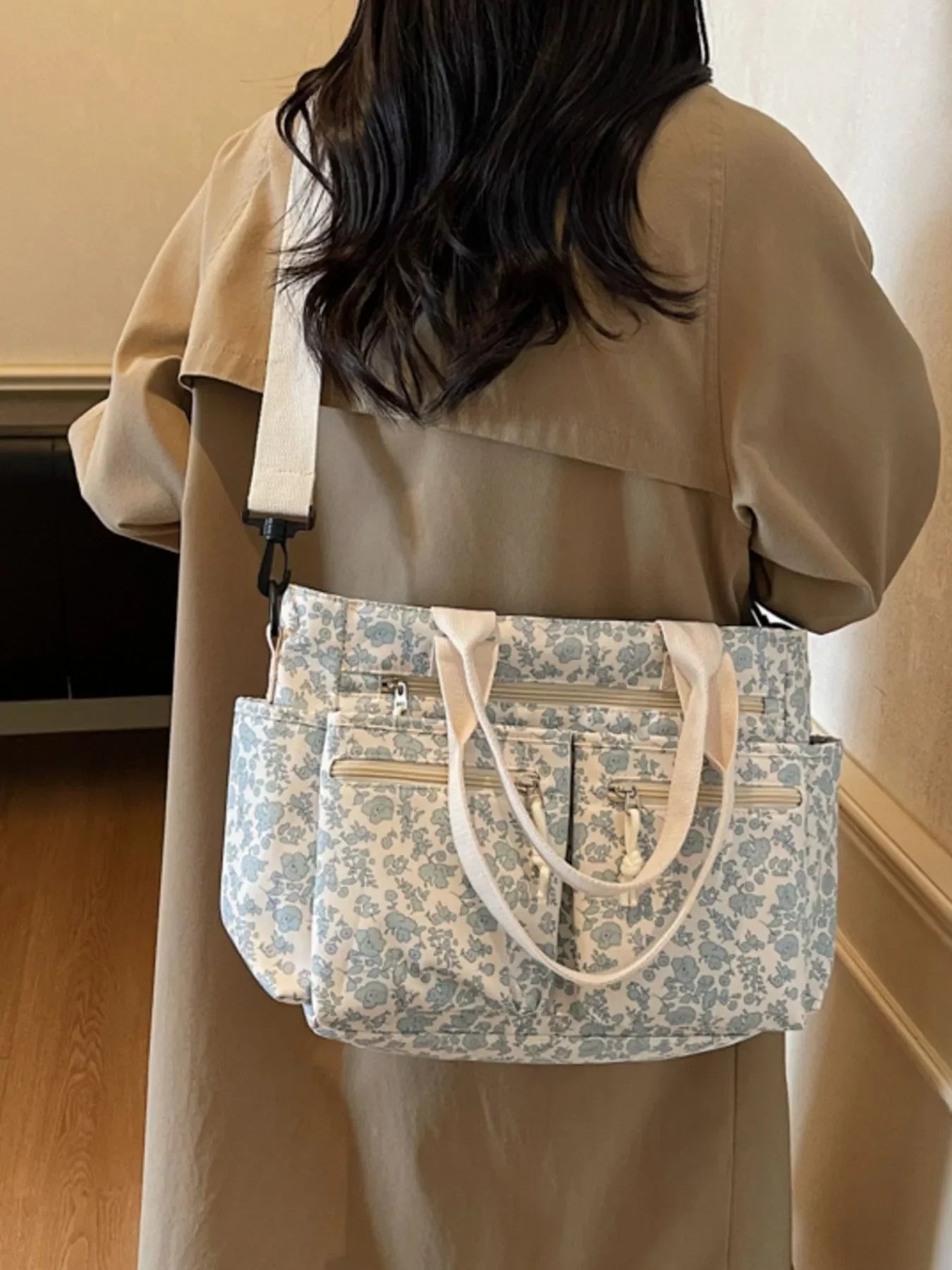 Floral Print Multi Pocket Crossbody Bag Casual - Southern Shores Clothing