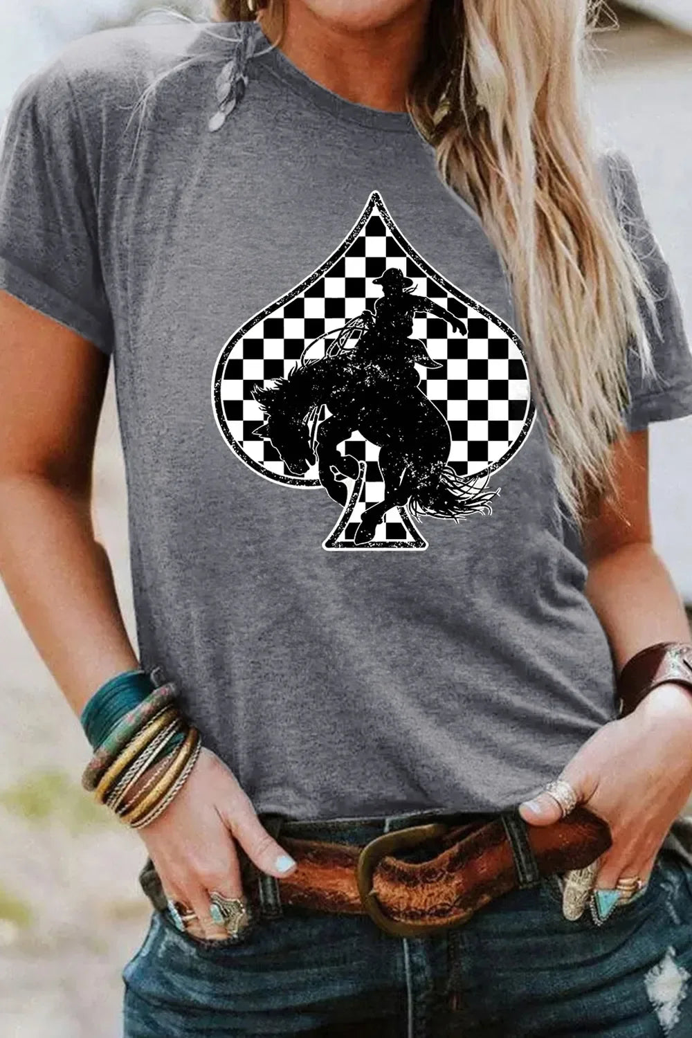 Rodeo Check Spades Western Graphic T Shirt - Southern Shores Clothing