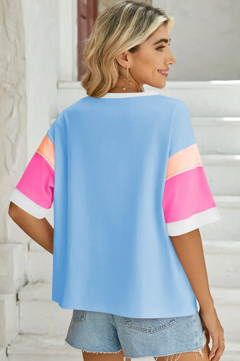 Lovelet Color Block Round Neck Half Sleeve T-Shirt - Southern Shores Clothing