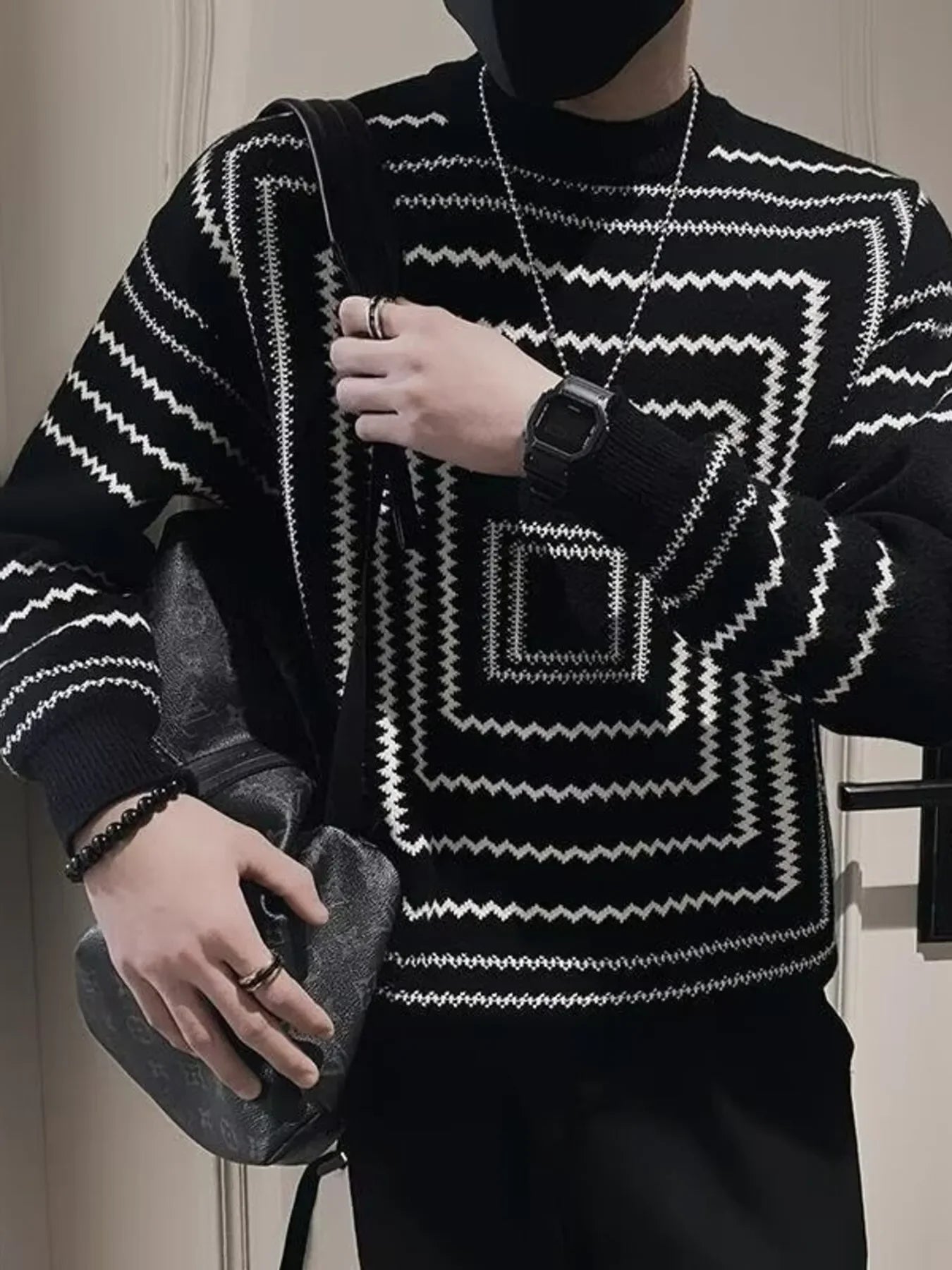 Plus Size Stretch Geometric Knitted Pullover - Southern Shores Clothing