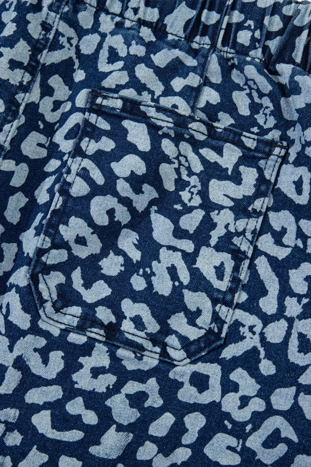 Leopard Print Denim Wide Leg Jeans With Drawstring Waist - Southern Shores Clothing