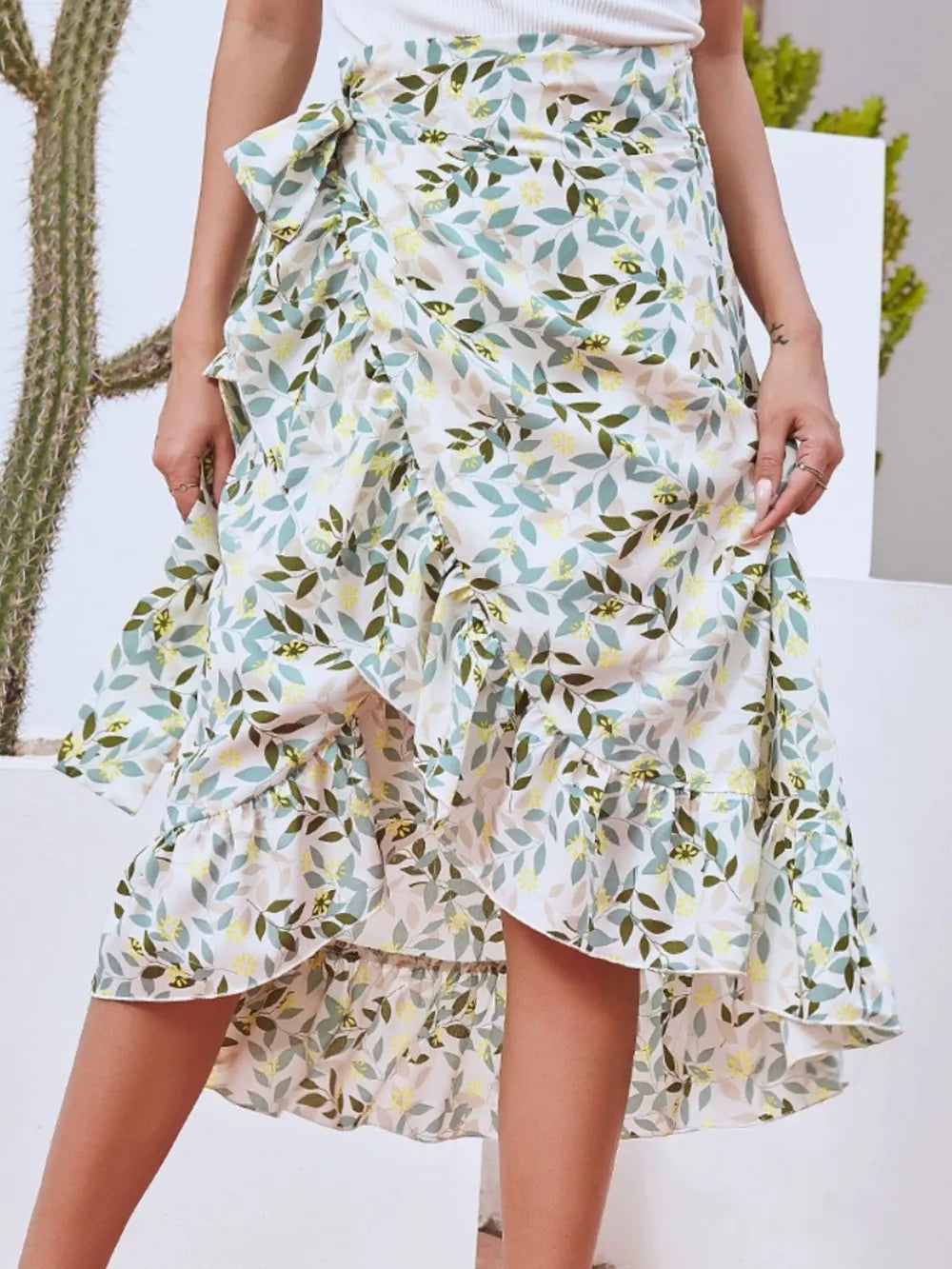 Vibrant Charleston Inspired Printed Ruffled Midi Skirt