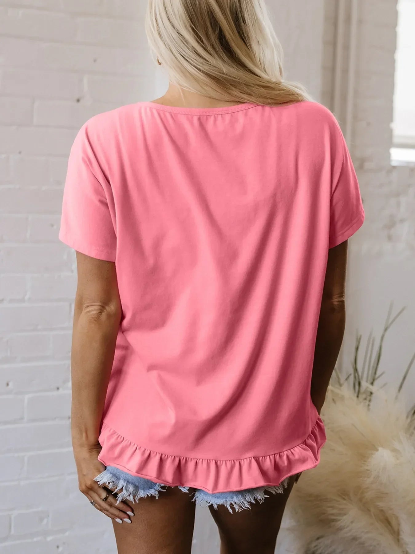 Relaxed Fit Round Neck Ruffle Hem T Shirt With Stretch - Southern Shores Clothing